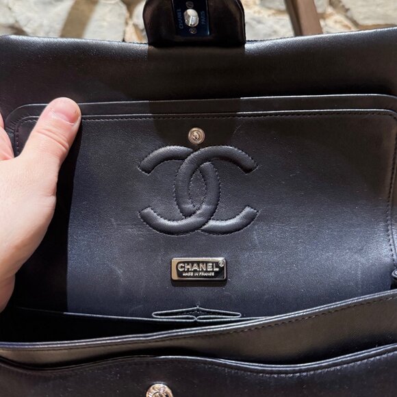 Chanel 2015-2016 Navy Blue Satin Sequin Beaded Medium Double Flap Bag - Picture 11 of 16